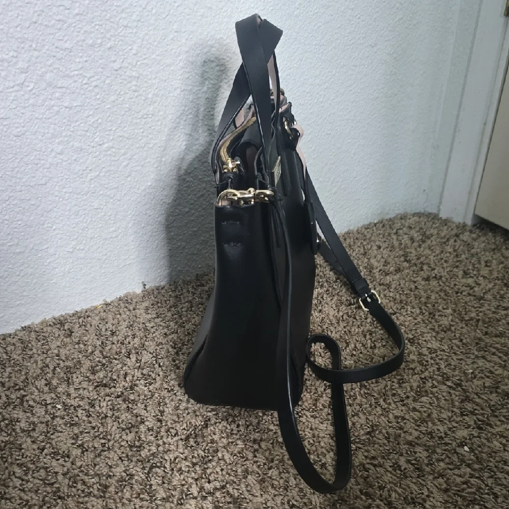 Kate Spade ♠️ Black & Baby Pink Leather Small/Med Satchel W/ Key Holder (EUC)✨